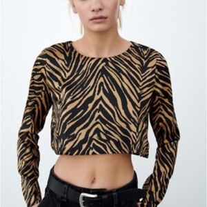Zara Black and Tan Animal Print Crop Top